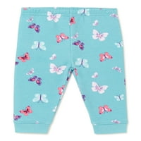 Garanimals pantalone od flisa sa leptir printom za djevojčice, veličine 6 9M-24M
