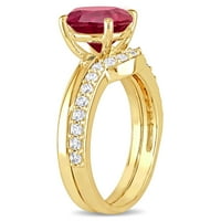 Miabella ženski 2-CT kreiran Ruby & Sapphire 10kt žuto zlato Halo 2-dijelni Set vjenčanih prstenova