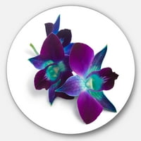 Designart 'Deep Purple Orchid Flowers on White' Disc Flowers Metal Circle Wall Artwork