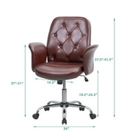 Lacoo smeđa kožna kancelarijska stolica, Čupava akcentna stolica, stolica za kućnu kancelariju sa točkovima,