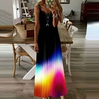 Ženska ljetna modna modna labava V-izrez Svjetlosni printer bez rukava duga haljina