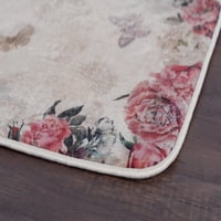 Prelazni prostor Rug Floral Ivory, Pink Indoor Scatter lako za čišćenje