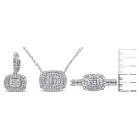 1-karatni TW dijamant od Sterling srebra 3-pc Halo klaster prsten, naušnice i privjesak Set