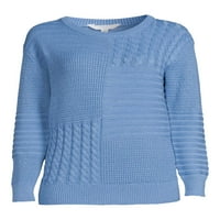 Time and Tru ženski patchwork džemper, srednja težina, veličine XS-XXXL
