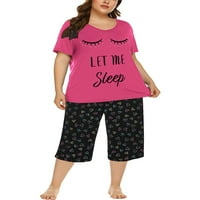 Chama Plus Size kompleti pidžama za žene kratke rukave i kapri pantalone slatki Sleepwear Pjs kompleti sa